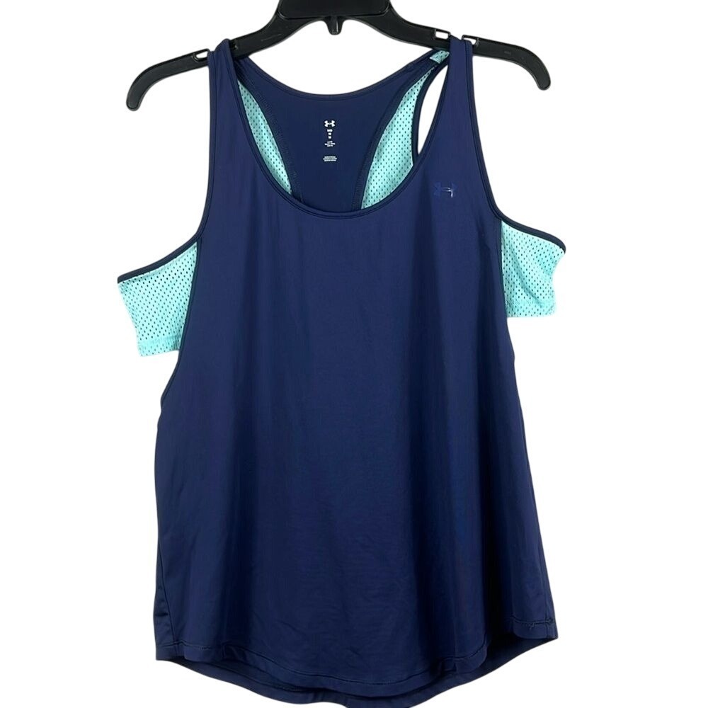Under Armour Athletic Mesh Layered Tank Top Womens Size Medium‎ Blue Teal